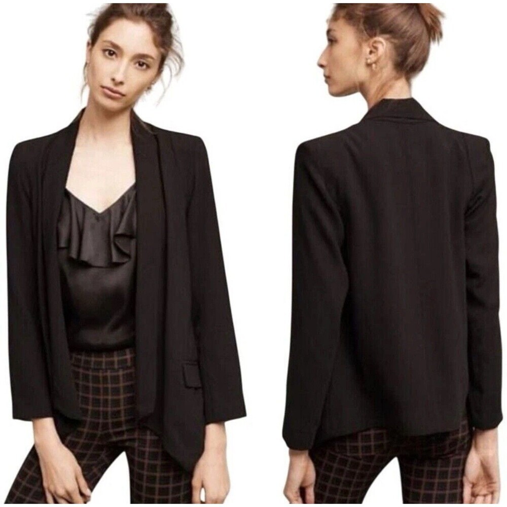 Anthropologie Cartonnier SMALL Cornerstone Director Open Front Blazer Black Coat